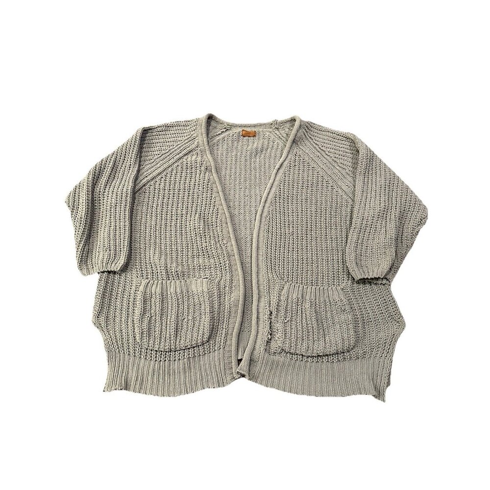 POL Oversized Women's Chunky Open Knit Chenille Grey Sweater Boxy Open Front